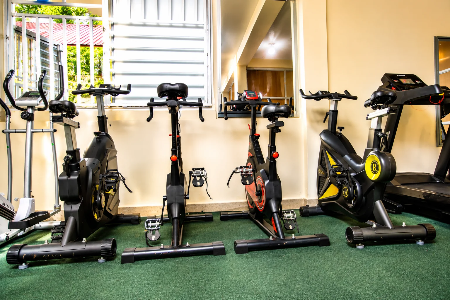 Row of exercise bikes