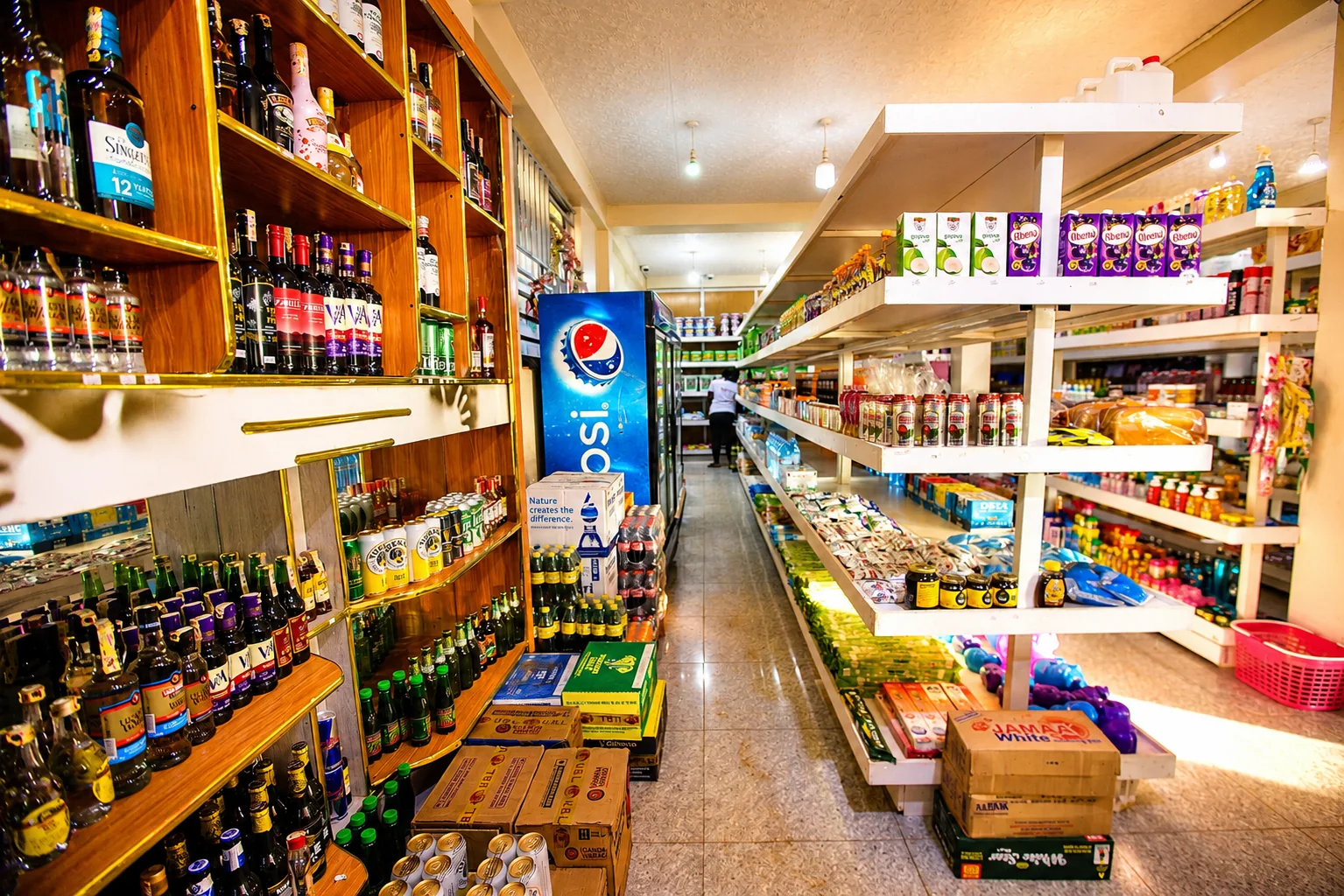 Wide supermarket aisle