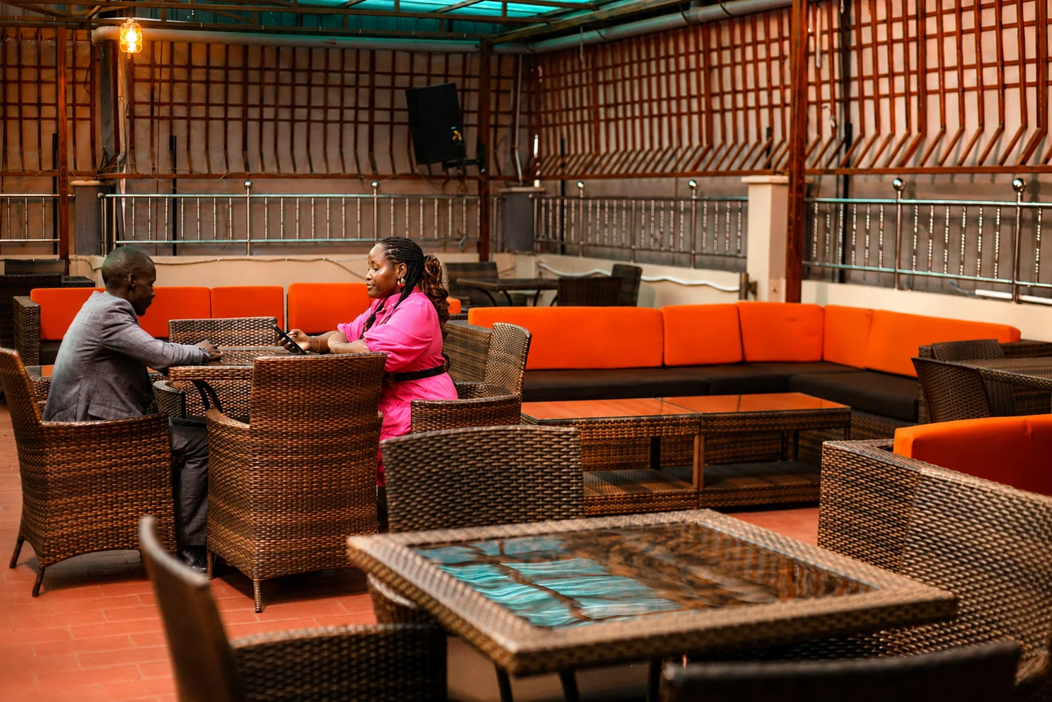 Guests seated in restaurant lounge