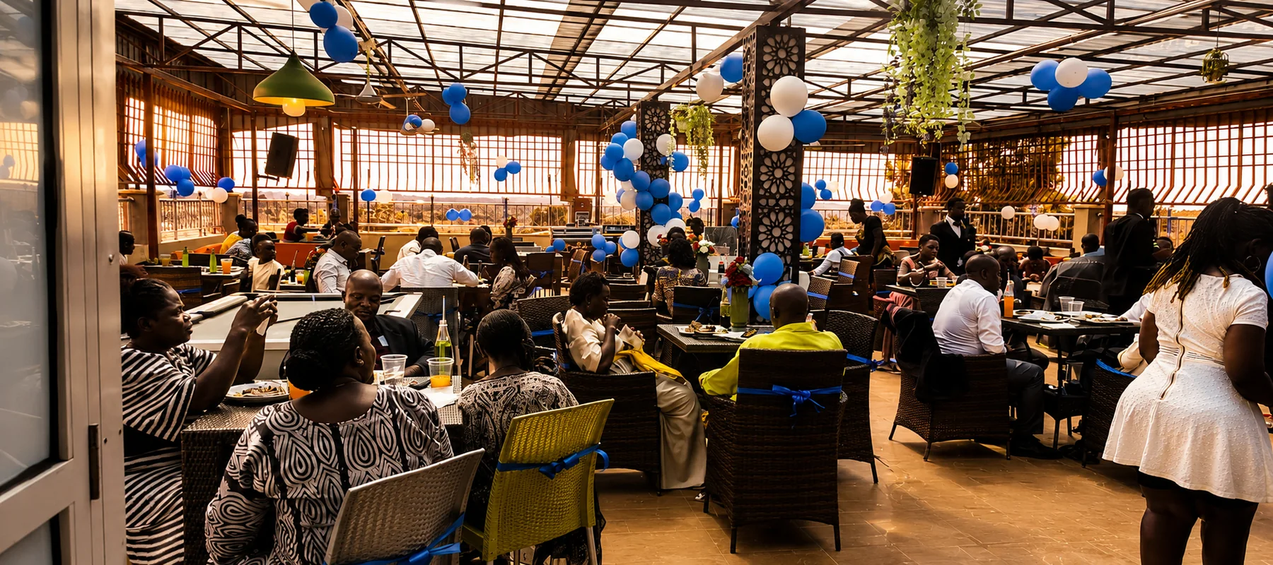 Large celebration/event in the rooftop lounge