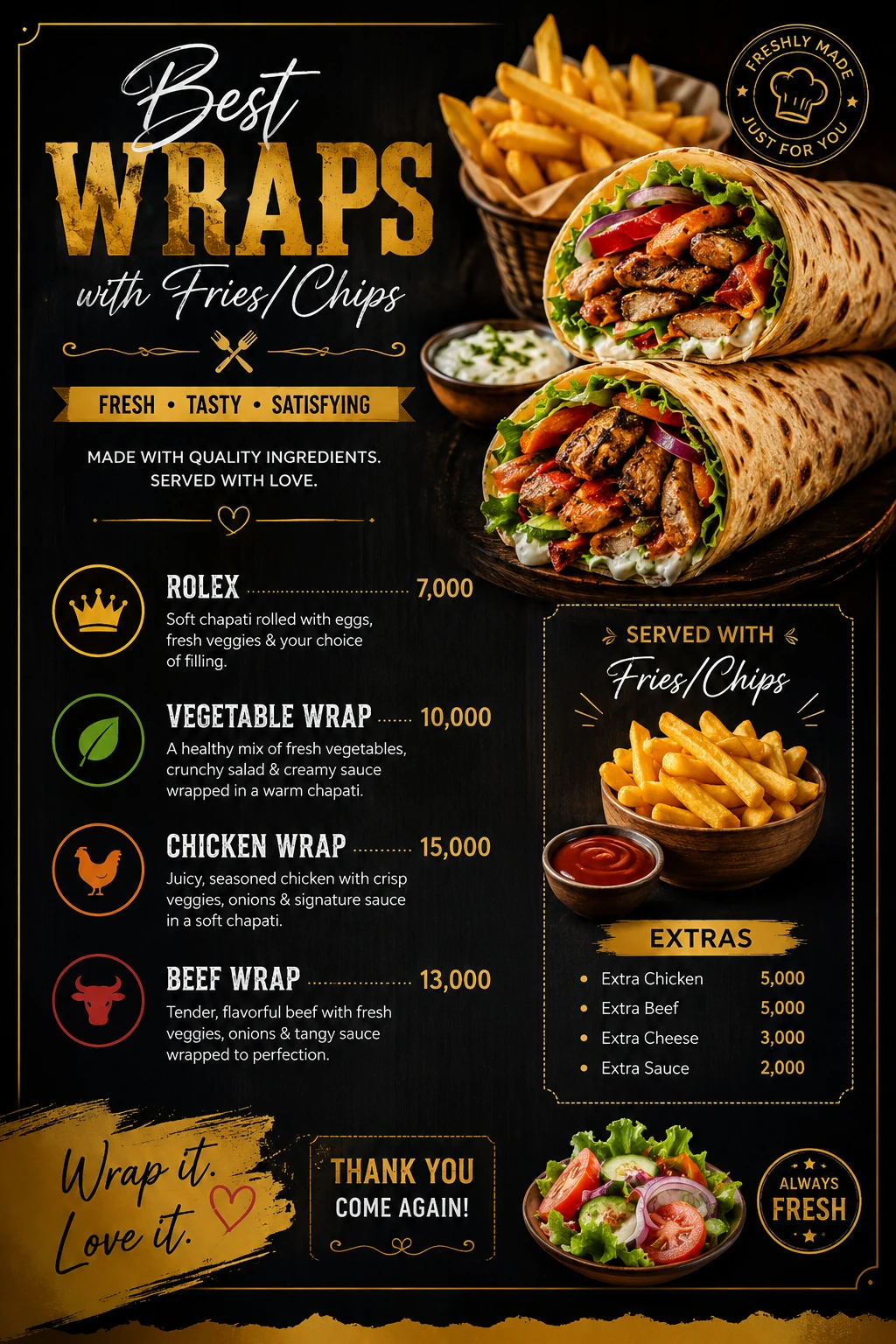 Wraps menu poster