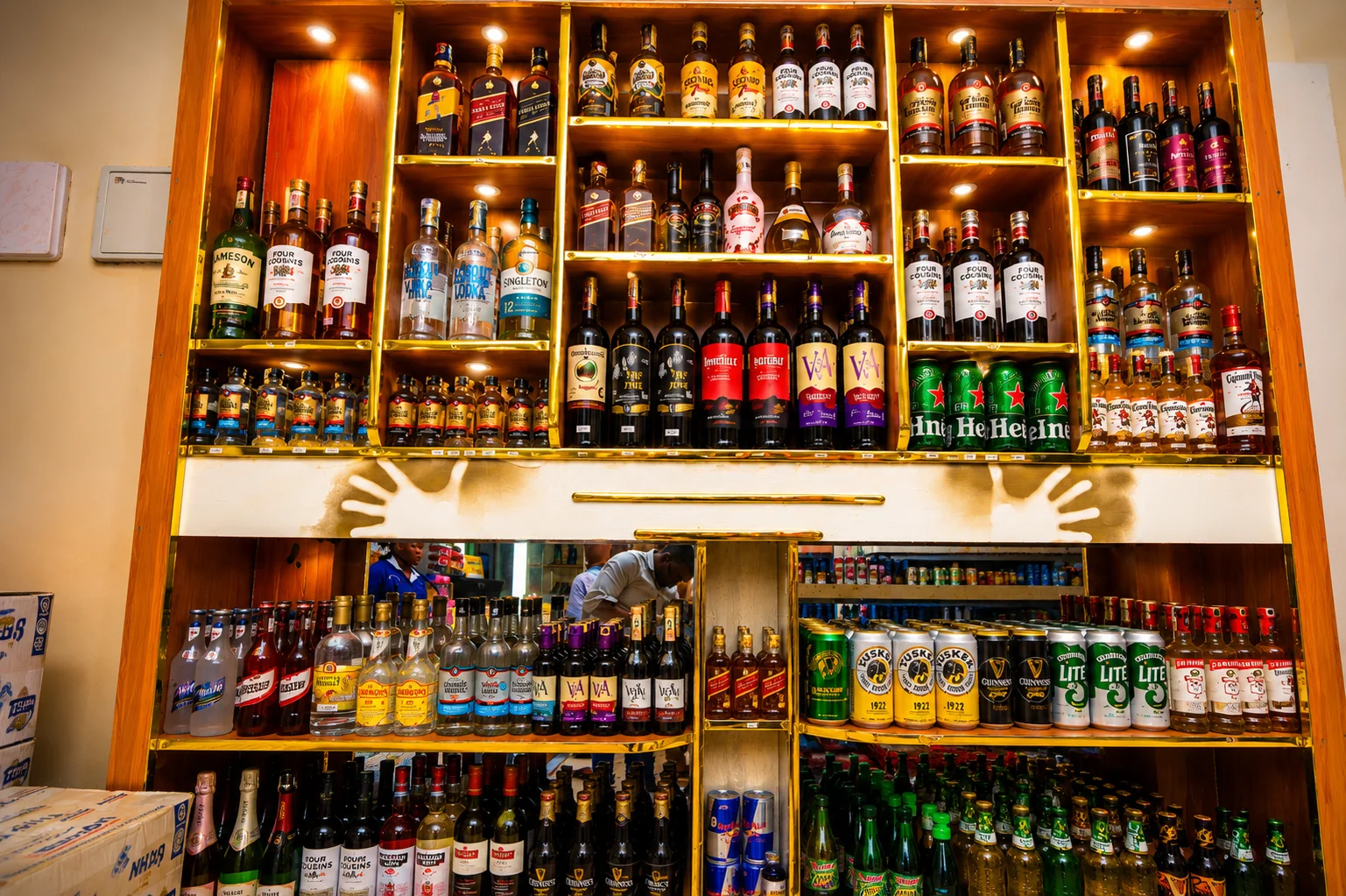 Well-stocked bar shelves