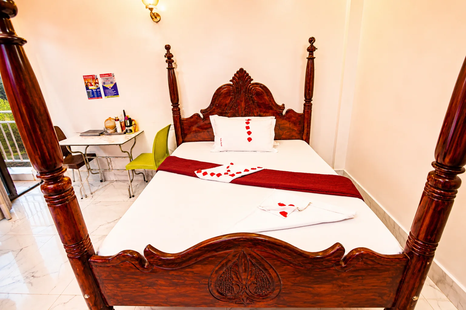 Decorated premium bed from front angle