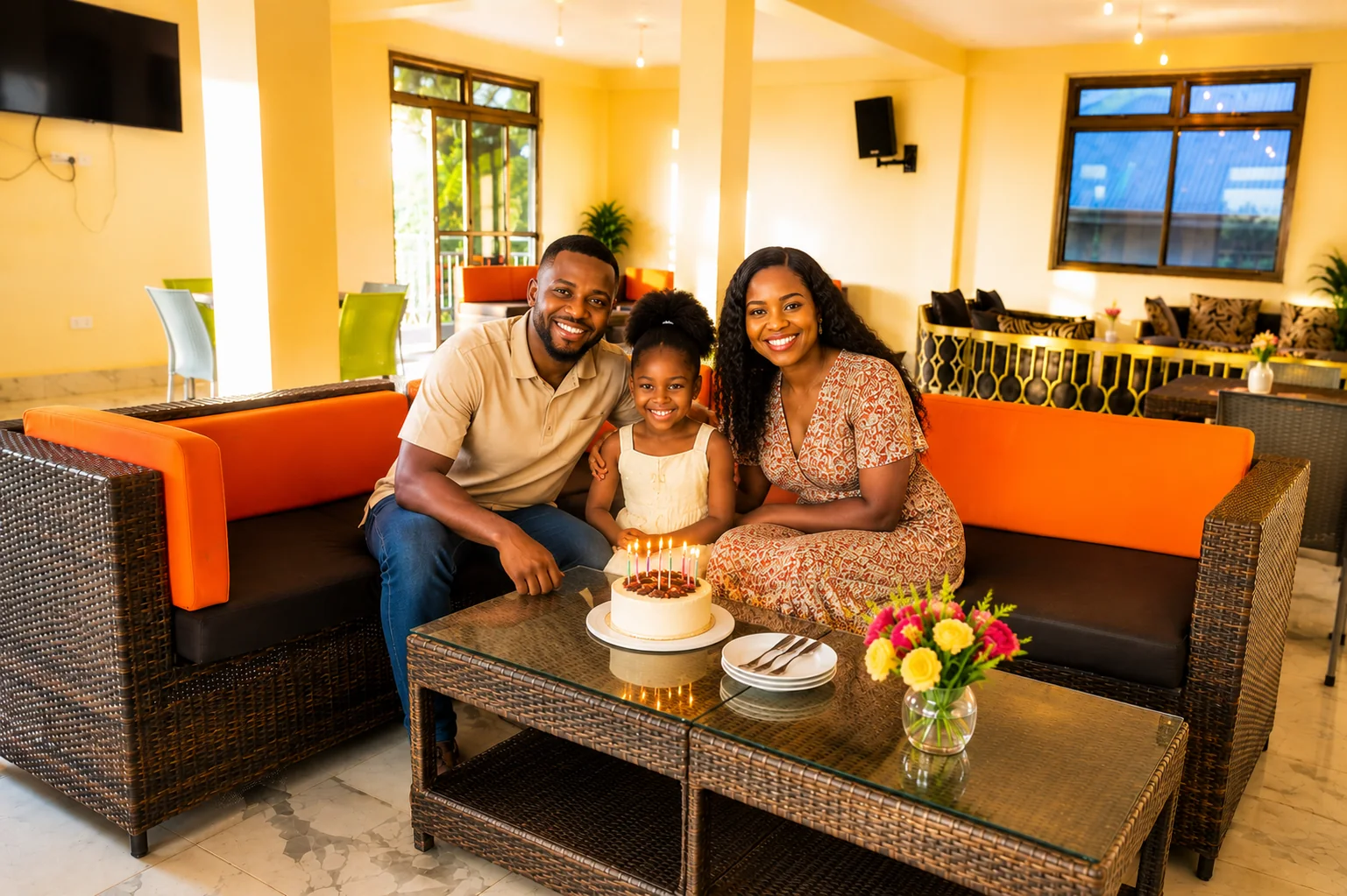 Family enjoying refreshments in the lounge