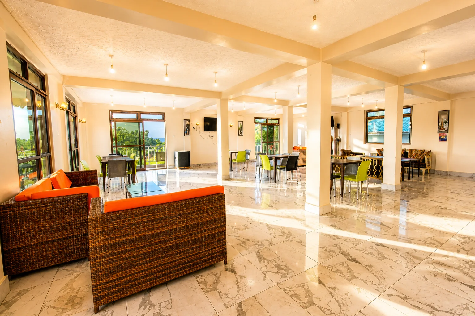 Bright indoor guest lounge
