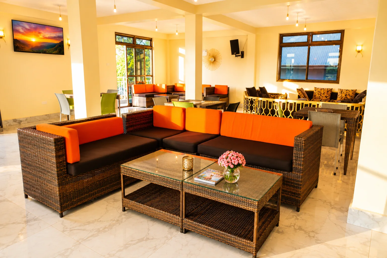 Bright lounge seating area